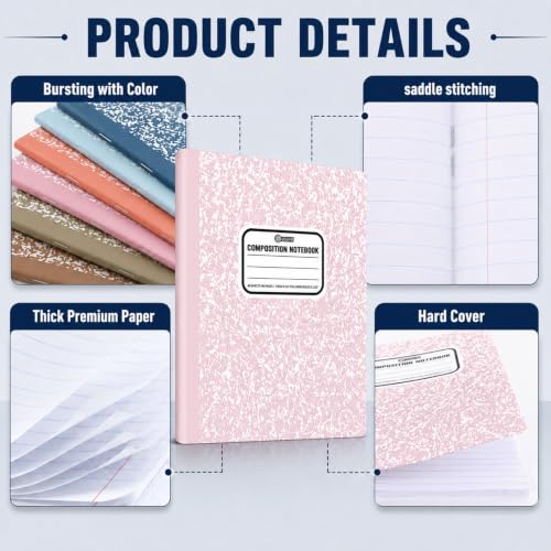gisgfim 12 Pack Bulk Composition Notebook Wide Ruled, 12 Different Vibrant Colors, 96 Pages (48 Sheets), 9-3/4 x 7-1/2" Hard Cover Journal Notebooks for Studentsd,Classroom and Office(Groovy) - color: Groovy