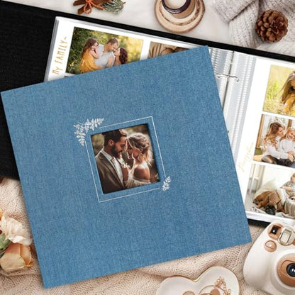 Lanpn 2 Packs Scrapbook Photo Album 12x12, Linen Window Design Cover Top Load 3 Ring Folder Binder Photo Book Photobook 12 x 12 inch with 30 Plastic Sleeves 60 Pages (Blue) - color: Blue, size: 12x12"/2PK