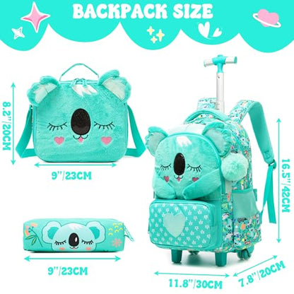 Meetbelify Kids Rolling Backpack with Wheels for Girls Cute koala School Roller Backpack,Carry on Travel Luggage with Lunch Bag and Pencil Case for Girls Ages 5-12 - color: 01 Koala