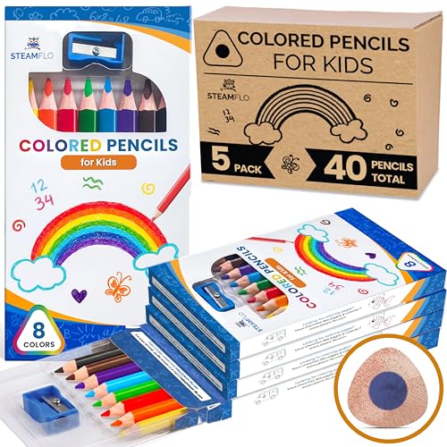 Colored Pencils for Toddlers 3-4 Years – Kids Pencils for Beginners, Toddlers and Preschoolers, Jumbo Triangle Shape for Easy Grip, Thick Colored Core for Easy Coloring and Less Breakage (5 Pack) - size: 5 Pack