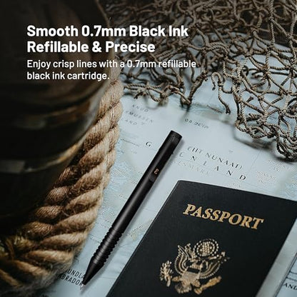 Everyman Black Grafton Mini Twist Refillable 0.7mm Gel Ink Pen | Sleek Anodized Aluminum Pocket Pen with Grooved Grip | Smooth Writing EDC Ink Pen for Office, Travel, Work & Gifting - color: Black, style: Twist