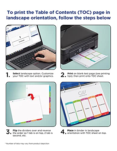 Avery 5 Tab Dividers for 3 Ring Binders, Customizable Table of Contents, Multicolor Tabs, 1 Set (11840) (Pack of 3) - size: Pack of 3