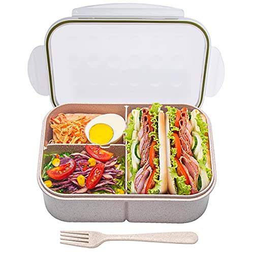 MISS BIG® Bento Lunch Box for Adults & Kids, 1900ml, 3 Compartments, White | 1900ml BPA-free 3-compartment lunch box for adults, kids and dry foods - color: White, size: 1900ml