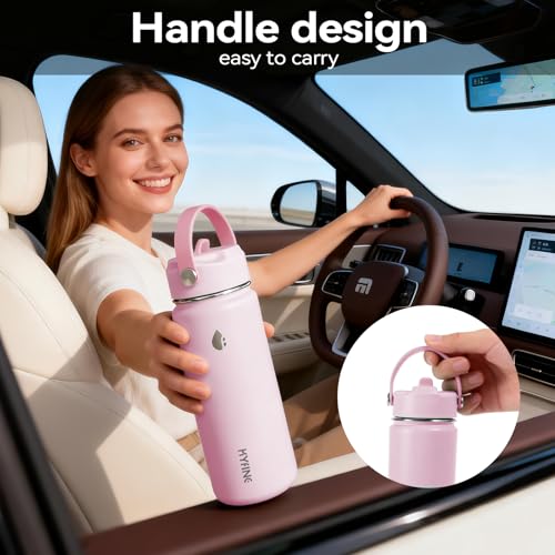 Stainless Steel Water Bottle with Straw Lid, 18oz Insulated Vacuum Bottle with Carrying Loop, Dishwasher Safe，uitable for use in schools, Offices, and outdoor activities (PINK) - color: Pink