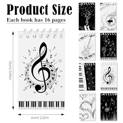 Konsait Music Themed Notepads, Music Note Mini Spiral Notebook Message Reminder for Office School Supplies Music Gifts for Teacher Student Classroom Rewards Party Favors (8 Pieces)