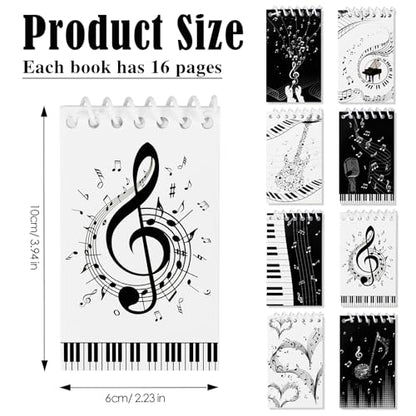 Konsait Music Themed Notepads, Music Note Mini Spiral Notebook Message Reminder for Office School Supplies Music Gifts for Teacher Student Classroom Rewards Party Favors (8 Pieces)