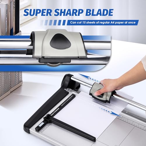 Rotary Paper Trimmer, 15 Sheets Heavy Duty Paper Trimmer, 360mm(14.17") Cutting Length, Commercial Grade Rotary Paper Cutter for Home/Office/School, Black & Silver - size: 14.17"