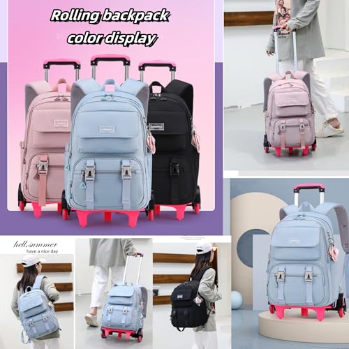 ZHANAO Rolling Backpack Luggage BookBag with Wheels Trolley Bag Wheeled Travel Backpack for Girls & Boys Trolley Bag - color: Black, size: 6-wheel