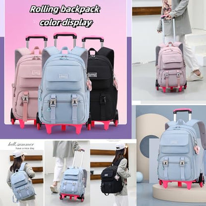 ZHANAO Rolling Backpack Luggage BookBag with Wheels Trolley Bag Wheeled Travel Backpack for Girls & Boys Trolley Bag - color: Black, size: 6-wheel