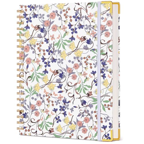 Cute Spiral Notebook Journal for Women, 200 Pages Lined Notebooks 8.5” x 11”, A4 Large Hardcover Spiral Journals with 100 GSM Thick Paper, College Ruled Notebook for Writing Work School, Purple Floral - color: Purple Floral, size: A4