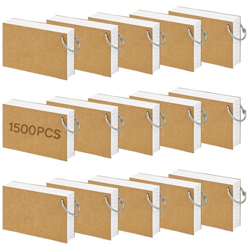 1500 Pcs White Index Cards with Rings, 3x5 Inch Flash Cards Bulk | with Holder for Studying, Notecards Lined for Office, Home, School Supplies College, Ruled Index Cards, Double Sided - color: 1500 Pcs (White)