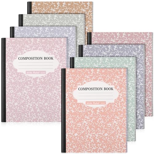 Colarr 8 Pack Composition Notebook 9.75 x 7.5 Inch Wide Ruled Marble Paper Composition Books Assorted Fun Colors Office School Notebook, Hard Cover, Sturdy Sewn Binding (Pastel Color) - color: Pastel Color