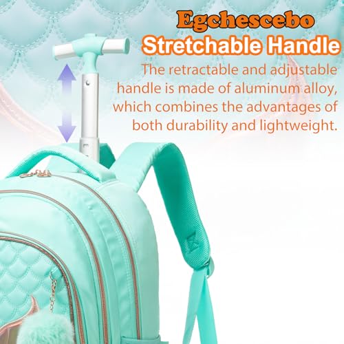 Kids Rolling Backpack for Girls Trolley Suitcases Luggage Travel with Wheels Bookbag Wheeled 17" 3PCS Roller Backpacks Toddler Back Pack School Bags Set for Elementary Mermaids Green - color: 5225-yuweiba-green