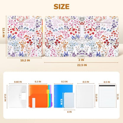 JoyCat 3 Ring Binder Clipboard with Storage,12.4"x10.2" Magnetic Clipboard Folder with 5 Dividers with Expandable Pockets,Refillable Lined Notepad (11" x 8.5"),Ideal for School Office Nursing (Flower) - color: Flower
