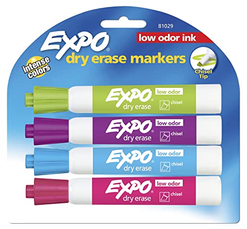 EXPO Low-Odor Dry Erase Markers, Chisel Tip, Fashion Colors, 4-Count - color: Fashion Colors (Aqua/Lime/Pink/Turquoise), size: 4 Count (Pack of 1)