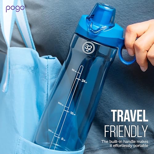 Pogo BPA-Free Tritan Plastic Water Bottle with Soft Straw Lid, 18 Oz, Blue - color: Blue