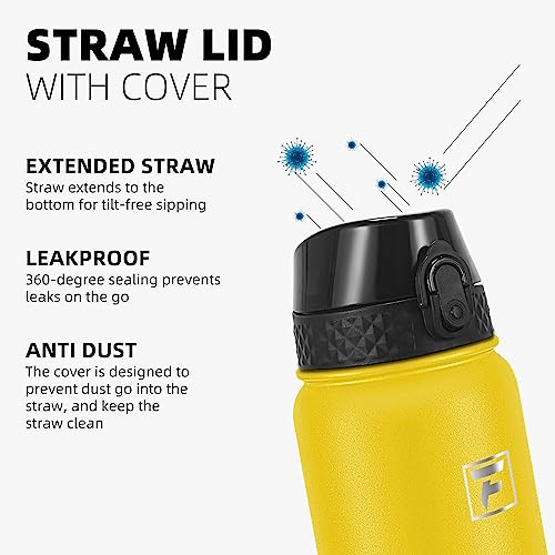 Fanhaw 20 Oz Kids Insulated Stainless Steel Water Bottle with Straw Lid, Leakproof & Anti-Dust Everyday Use Bottle for School, Women & Men, Back to School Essentials (Yellow) - color: Yellow, style: 20 Ounces