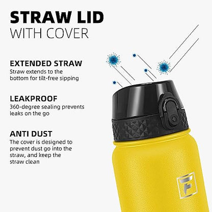 Fanhaw 20 Oz Kids Insulated Stainless Steel Water Bottle with Straw Lid, Leakproof & Anti-Dust Everyday Use Bottle for School, Women & Men, Back to School Essentials (Yellow) - color: Yellow, style: 20 Ounces