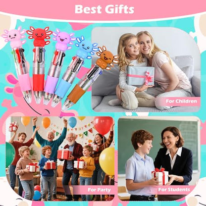 LiYiQ 25 Pcs Axolotl Party Favor Multicolor Pen in One Cartoon Cute Fun 4-in-1 Cute Pens Bulk Kawaii Axolotl Ballpoint Pens for Fun Gifts - style: Axolotl