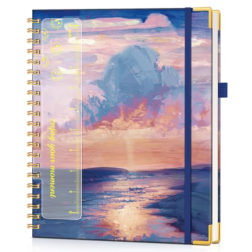Hardcover Spiral Notebook Journal 8.5” x 11”, A4 Large Cute Notebooks for Women Men, Lined College Ruled Notebook, 100 GSM Paper, Spiral Bound Journals for Work School Note Taking Business, Seaside Sunset - color: Seaside Sunset, size: Lined
