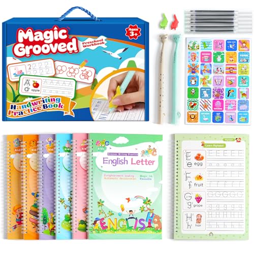 Magical Handwriting Workbooks Handwriting Practice Copybook, Handwriting Aid Magic Pen Reusable Copybook Grooves Template Design for Children Books Suitable for Children's Learning (6)