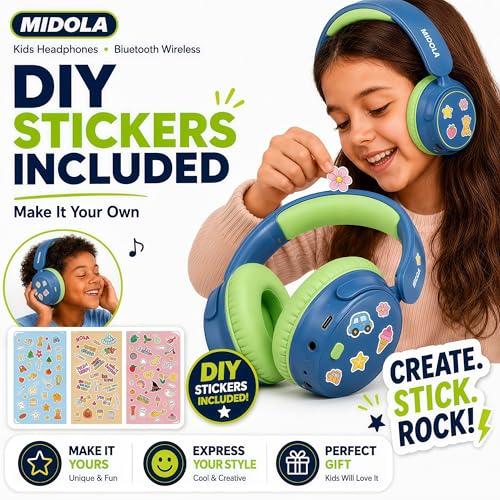 MIDOLA Kids Wireless Headphones Active Noise Cancelling Lightweight Bluetooth Headphone for Kid,Volume Limited 85/94dB Foldable Over-Ear Headset with Mic,68 Hours Playtime,for Toddler Child Green - color: Green