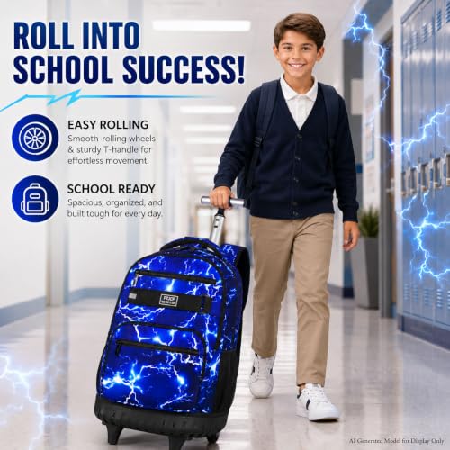 gxtvo Rolling Backpack for Men, Wheeled Bookbag with Lunch Box for Adults, Kids Water Resistant Roller School Bag for College Teens Boys Travel - Lightning Blue - color: Lightning Blue