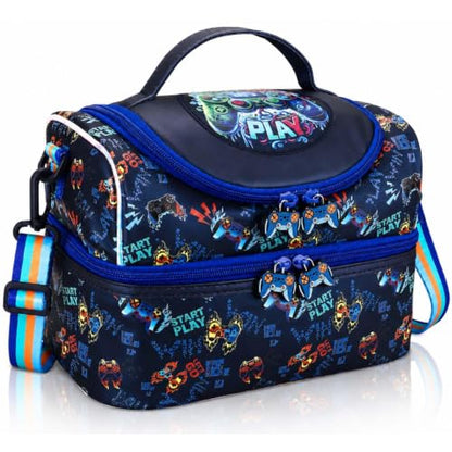 RHCPFOVR Kids Lunch Bag - Double Decker Cooler Insulated Lunch Box for Boys Girls,Washable Lunch Bag and Reusable Toddler Lunchbox for School and Daycare - color: Dark Blue Games