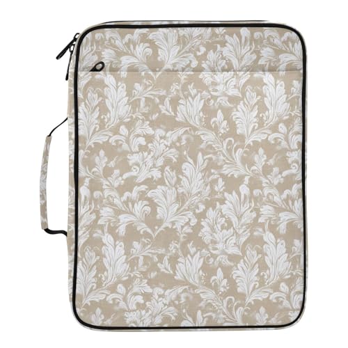 Light Beige Damask Accordion File Organizer Expanding File Folder Zipper Binder 3 Ring with Handle 500 Sheets Capacity Document Organizer Storage Bag Multi Pockets Design - color: Light Beige Damask