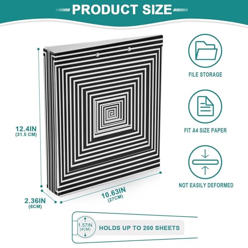 3D Black and White Optical Illusion Binder 1.5 Inch Binder with Clipboard&Pockets, Hardcover Binders 3 Ring, Heavy Duty Large File Folder for Office School Supplies - Holds 200 Sheets - color: 3d Optical Illusion, size: 1 Pack-12.4x10.63in
