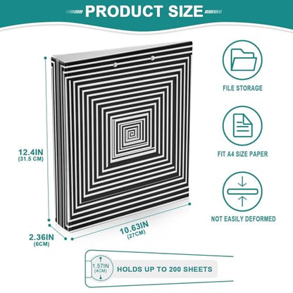 3D Black and White Optical Illusion Binder 1.5 Inch Binder with Clipboard&Pockets, Hardcover Binders 3 Ring, Heavy Duty Large File Folder for Office School Supplies - Holds 200 Sheets - color: 3d Optical Illusion, size: 1 Pack-12.4x10.63in