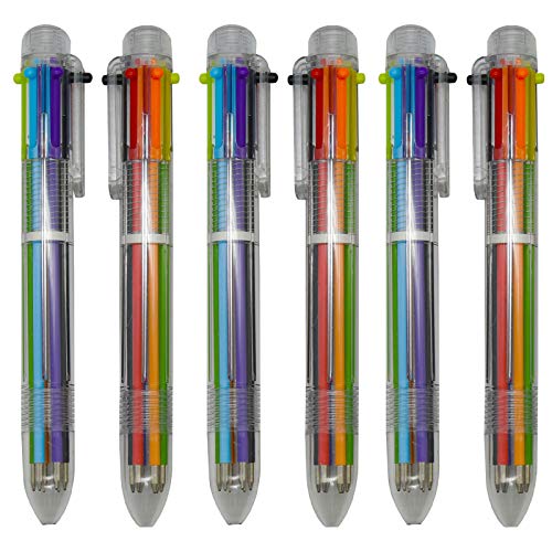 Maydahui 12 PCS Multicolor Ballpoint Pen 6-in-1 Retractable Ball Point Pens Transparent Barrel for Office School Students