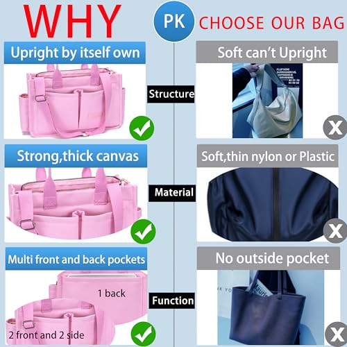 ZHMO Canvas Tote Bag for Women,Women's Bags Crossbody Bags Work Laptop Tote Bag Large Handbags Purse for Travel Nurse Teacher - color: New Upgrade Plus Pink With Compartments and Inner Cup Holders