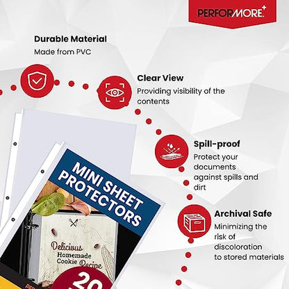 Performore Heavyweight Clear Mini Sheet Protectors Holds 5.5 x 8.5 Inches Sheets, Fits a 3-Ring Binder, Crystal Clear and Acid-Free with Reinforced Holes, Top Loading Paper Protector (25 Pack)