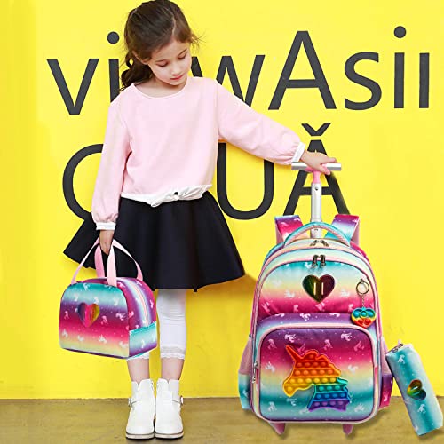 School Kids Rolling Backpack for Girls With Wheels Trolley Wheeled Backpack - color: Pink-220224-l