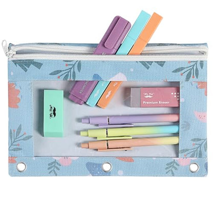 Mr. Pen- Pencil Pouch for 3 Ring Binder, 2 Pack, 10"x6.75", Smooth Zipper | Clear Window, Large Capacity Pencil Case with 3 Reinforced Grommets for School, Office, Supplies Storage | Clear Window, Large Capacity Pencil Case with 3 Reinforced Grommets for