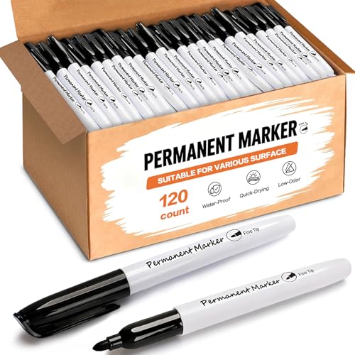 Permanent Markers Bulk, 120 Pack Black Fine Point Markers, Quick Dry Waterproof Markers for Plastic, Glass, Wood & Metal, Back to School Supplies, Office, Home & Warehouse - color: Black
