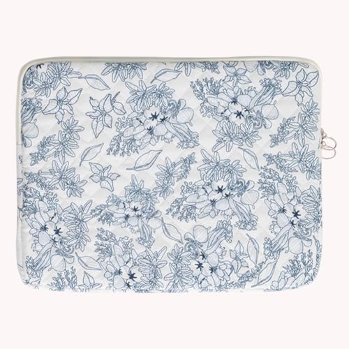 13.3 Inch Laptop Sleeve, Cute Flower Printed Puffy Case, Quilted Floral Protective Cover for Mac-Book Air/Pro, Aesthetic Laptop Carrying Bag - color: Dark Blue