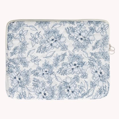 13.3 Inch Laptop Sleeve, Cute Flower Printed Puffy Case, Quilted Floral Protective Cover for Mac-Book Air/Pro, Aesthetic Laptop Carrying Bag - color: Dark Blue