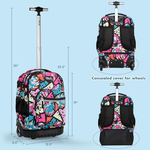 Tilami Rolling Backpack for Kids 19 Inch Wheeled Bookbag for Boys & Girls for School & Travel,Arts Pink - color: Arts Pink