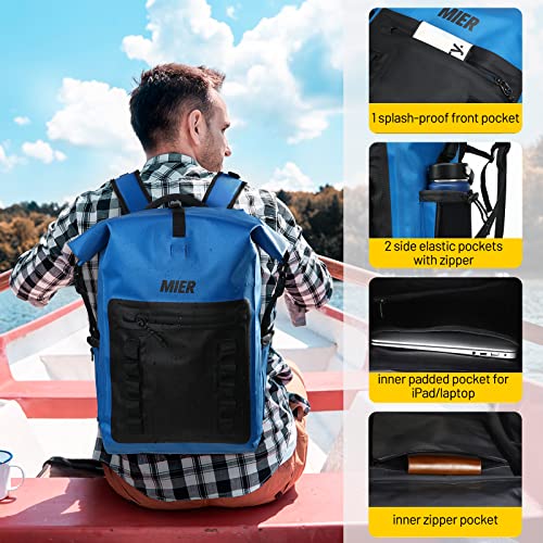 MIER Roll Top Waterproof Backpack Floating Dry Bag for Men Women | Heavy Duty Dry Sack, Cushioned Back, Multi-Pockets, Adjustable Chest Strap,For Kayaking Beach Boating Swimming Hiking Travel - color: Blue