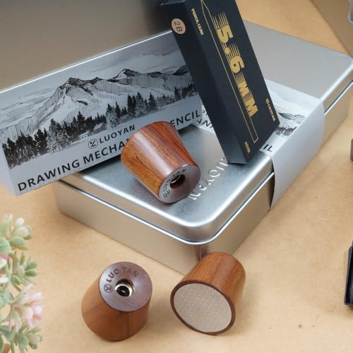 Rosewood Clutch Pencil 5.6mm Lead Holder Gift Set with Sharpener and Box of Leads, Chubby Octagonal Barrel Wooden Sketching & Drawing Pencil for Artists (Rosewood Triangular Barrel) - style: Rosewood Triangular Barrel