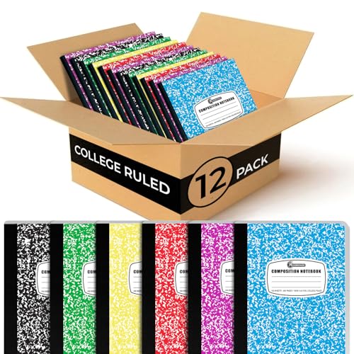 Rosmonde 12 Pack Bulk Composition Notebooks College Ruled, 200 Pages (100 Sheets), 9-3/4 x 7-1/2, Hard Cover College Ruled Notebooks, Assorted Colors Composition Notebook For School, Colors May Repeat - size: 12 Pack, style: Color Marble