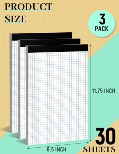 Graph Paper Pads 8.5 x 11, 4x4 Quad Ruled, 3 Pack Grid Paper Pad 8.5 x 11, 30 Sheets Perforated Blueprint Quadrille Letter Size Graphing Notebook for Drafting, Drawing, Engineering - style: 3 Pack - 8.5 x 11.75 IN - 30 Sheets - White