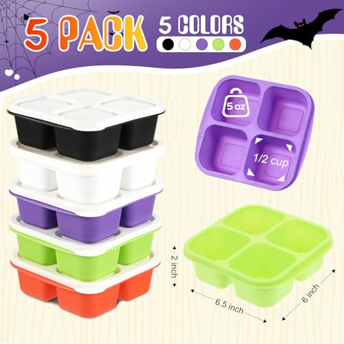 Honeydak 5 Pack Snack Containers 4 Compartment Bento Snack Boxes Reusable Lunchable Containers with Lids Divided Meal Prep Lunch Food Storage Box for School Work Travel(Halloween,Equal) - color: Halloween, style: Equal