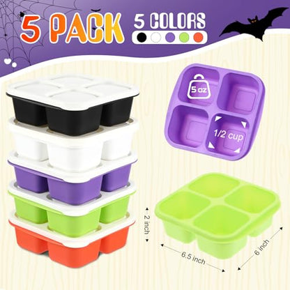 Honeydak 5 Pack Snack Containers 4 Compartment Bento Snack Boxes Reusable Lunchable Containers with Lids Divided Meal Prep Lunch Food Storage Box for School Work Travel(Halloween,Equal) - color: Halloween, style: Equal