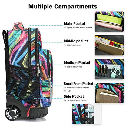 Tilami Rolling Backpack 19 inch Wheeled LAPTOP Boys Girls Travel School Student Trip, colours - color: Colours Multicolor