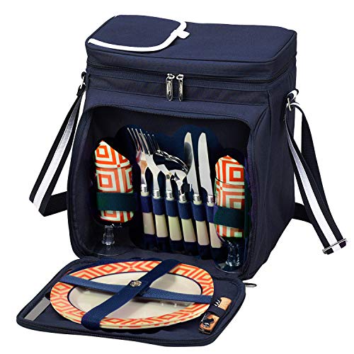 Picnic at Ascot Insulated Picnic Basket/Cooler Fully Equipped with Service for 2 - Orange/Navy - color: Orange/Navy