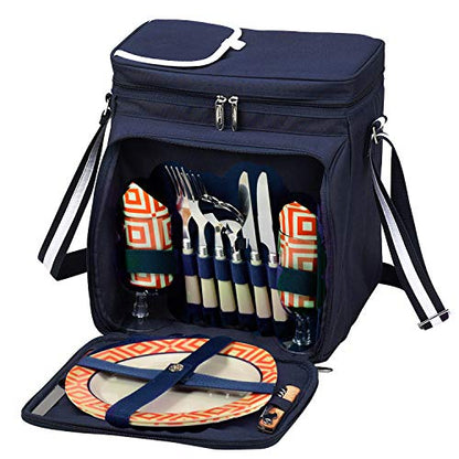 Picnic at Ascot Insulated Picnic Basket/Cooler Fully Equipped with Service for 2 - Orange/Navy - color: Orange/Navy
