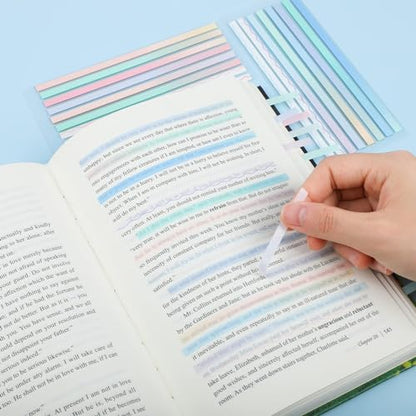 NEWEST 960 Pieces Transparent Highlighter Strips for Reading, Gradient Removable Highlighter Tapes Tabs for Annotating Book, Long Page Sticky Notes Index Tabs with Lines for Aesthetic Office School